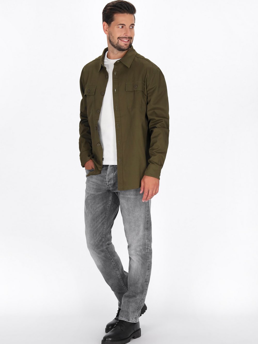 Dreimaster Hemd Herren Baumwolle grün, XL