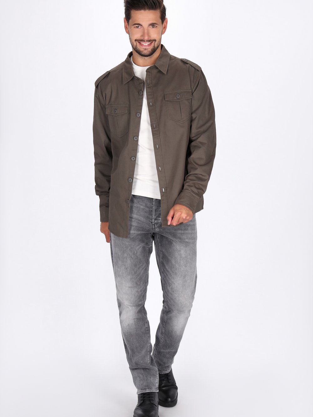 Dreimaster Hemd Herren Baumwolle grau, XL