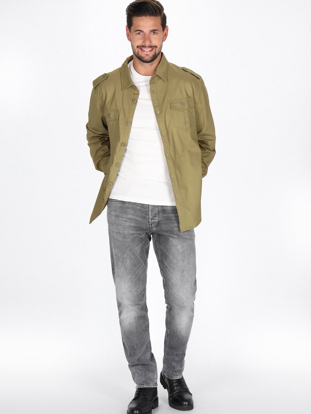 Dreimaster Hemd Herren Baumwolle grün, XL