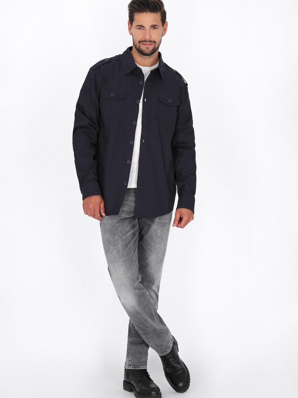 Dreimaster Hemd Herren Baumwolle blau, M