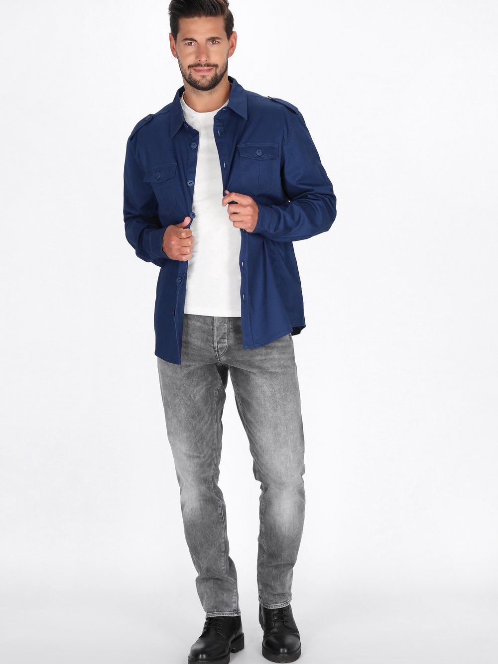 Dreimaster Hemd Herren Baumwolle blau, L