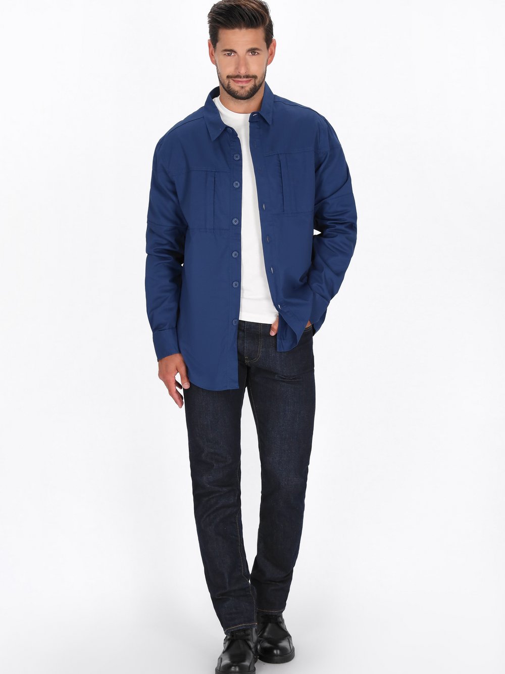 Dreimaster Hemd Herren Baumwolle blau, L