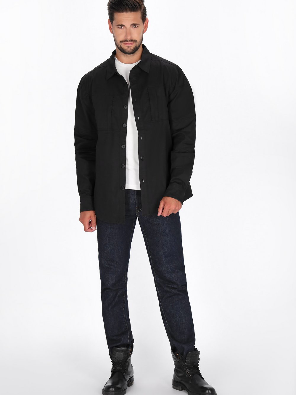 Dreimaster Hemd Herren Baumwolle schwarz, XXL