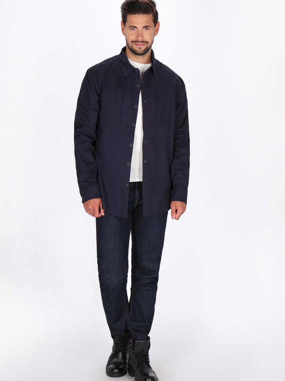 Dreimaster Hemd Herren Baumwolle blau, XL