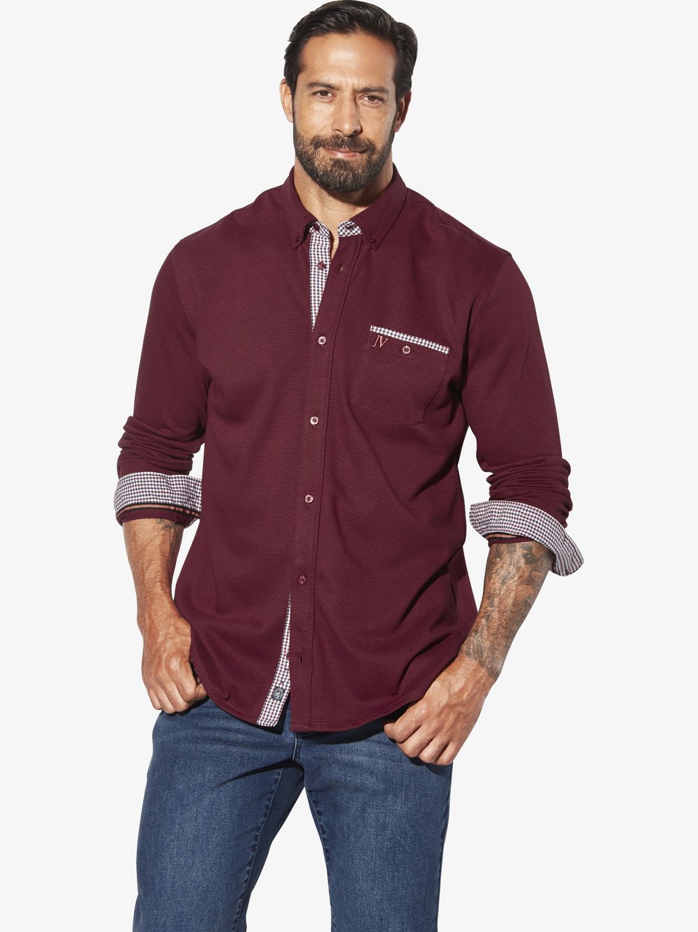 Thumbnail - Jan Vanderstorm Hemd Herren Comfort Fit Baumwolle rot, 5XL