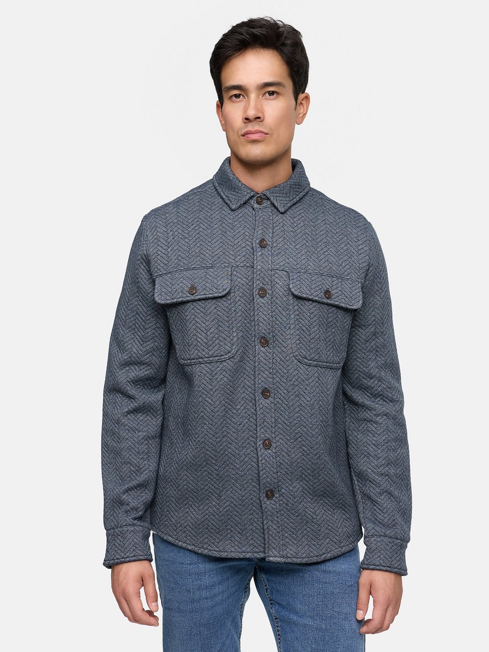 Indicode Hemd Herren Regular Fit blau strukturiert, XL