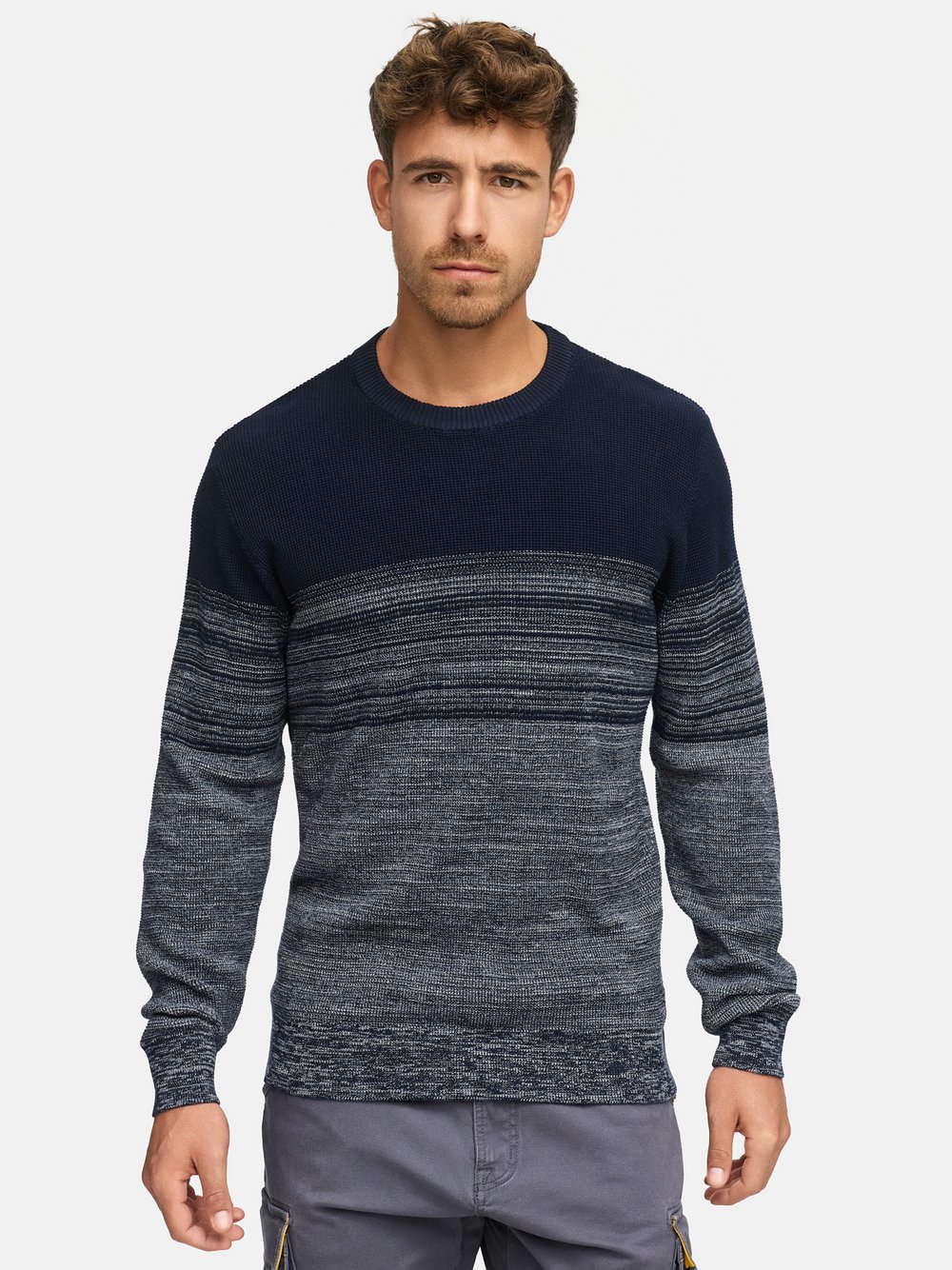 Indicode Strickpullover Herren Baumwolle grau gestreift, M