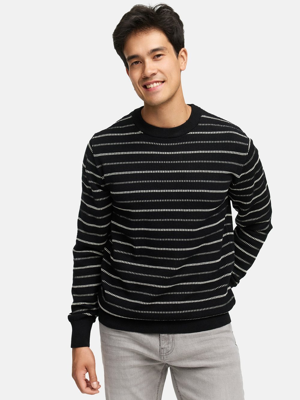 Indicode Strickpullover Herren Baumwolle schwarz gestreift, XL