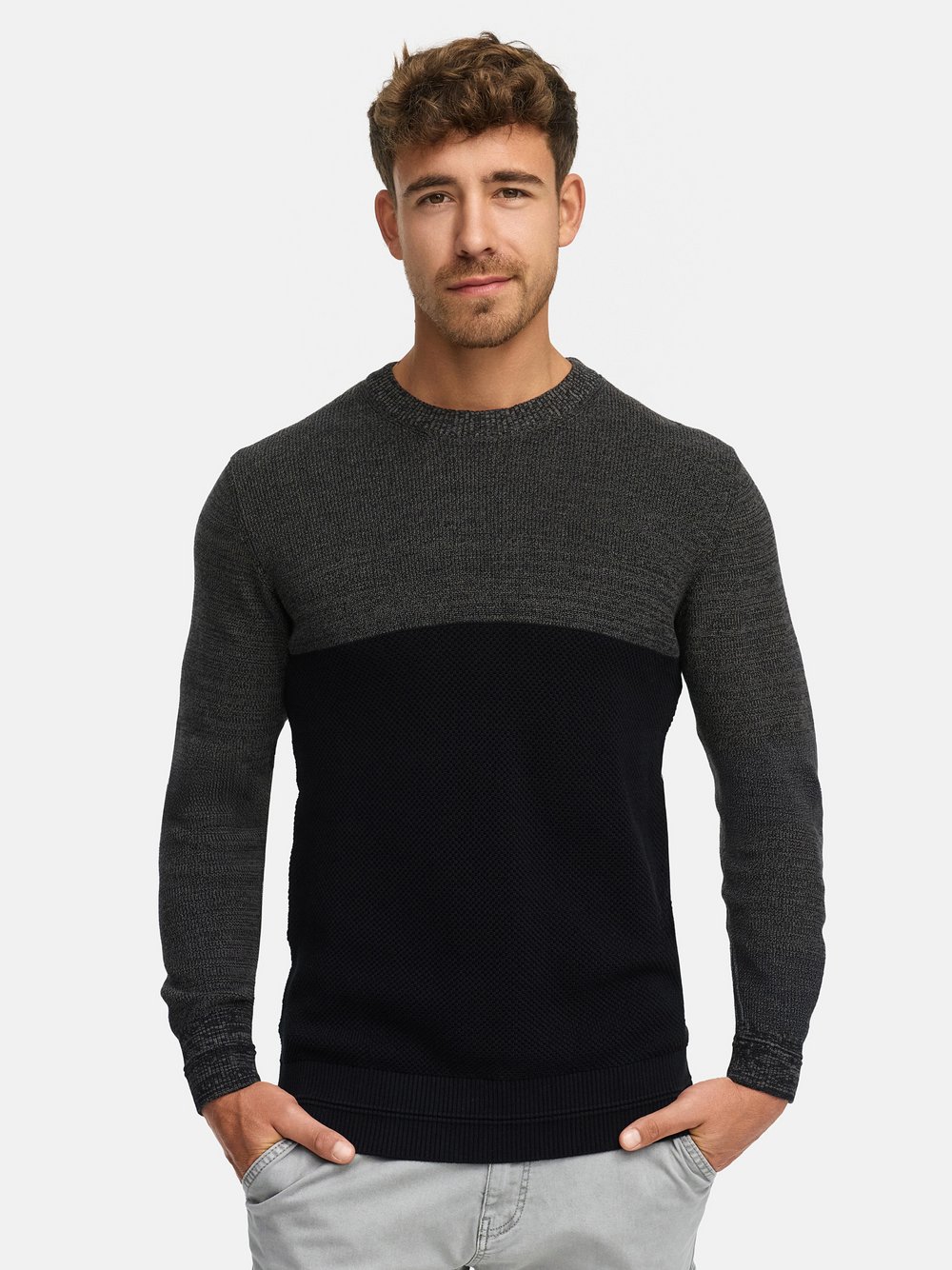 Thumbnail - Indicode Strickpullover Herren Baumwolle schwarz gestreift, XXL