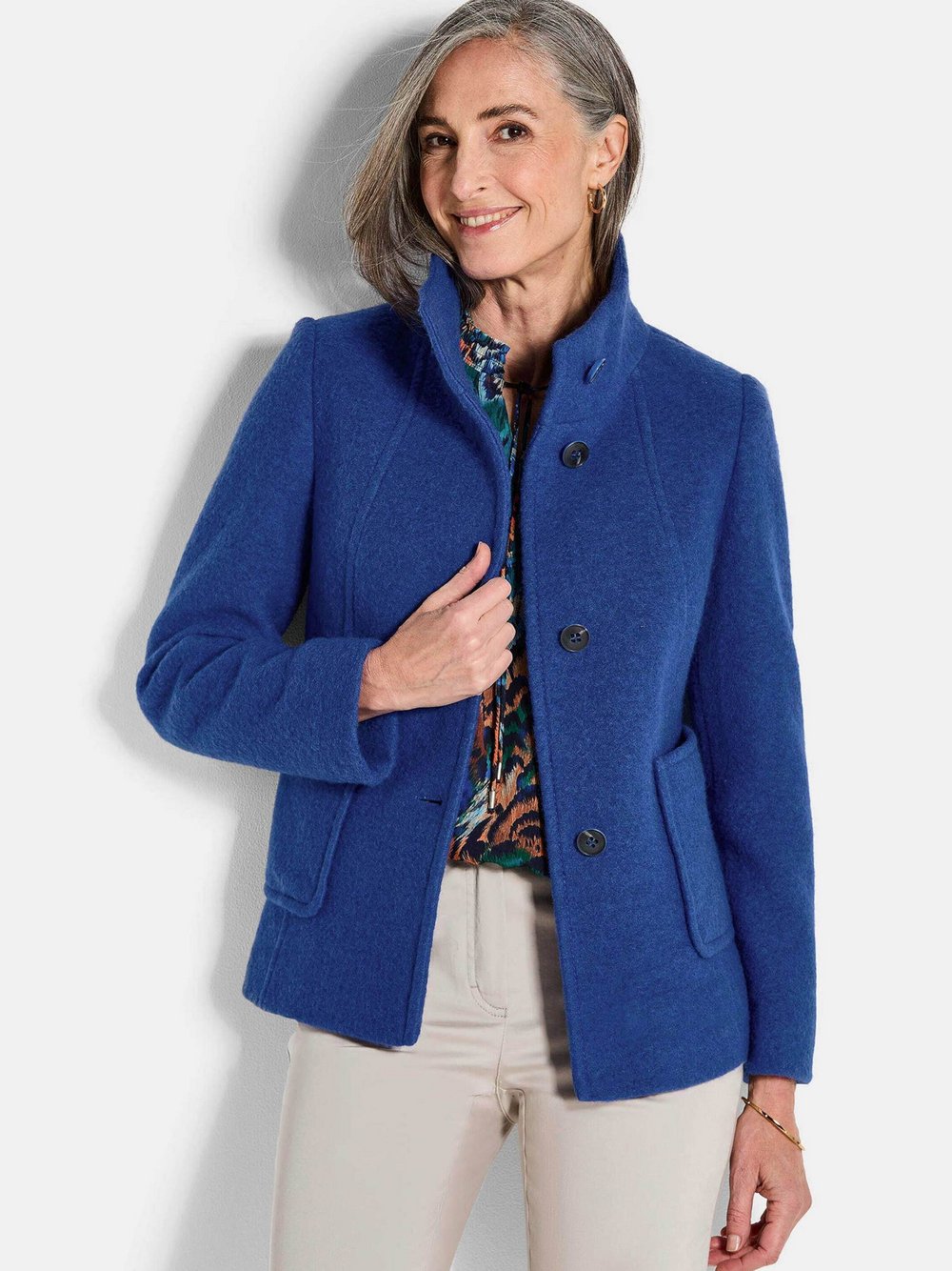 Goldner Wollmantel Damen blau, 38
