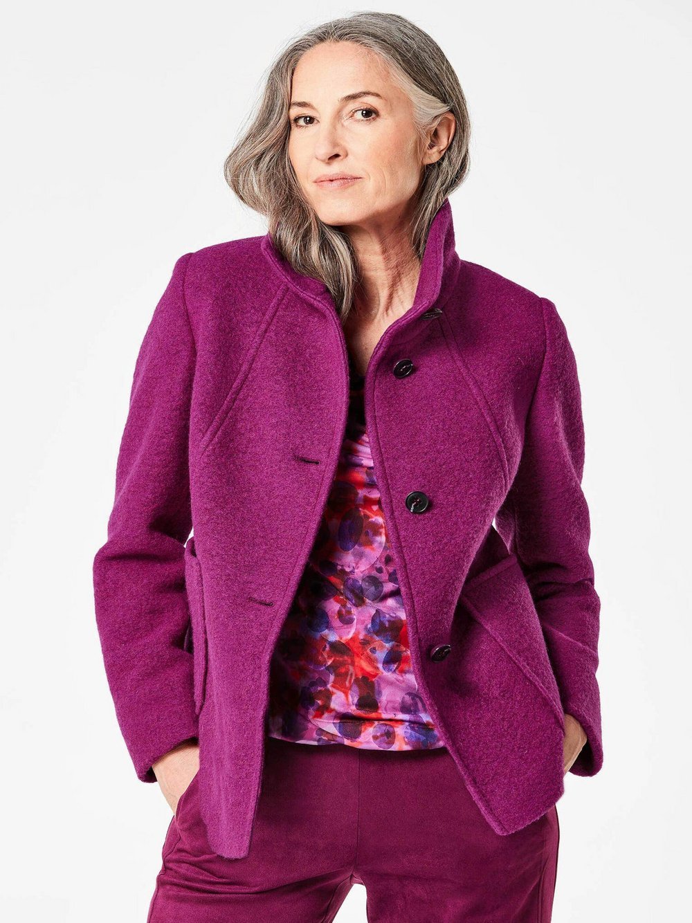 Goldner Wollmantel Damen lila, 42