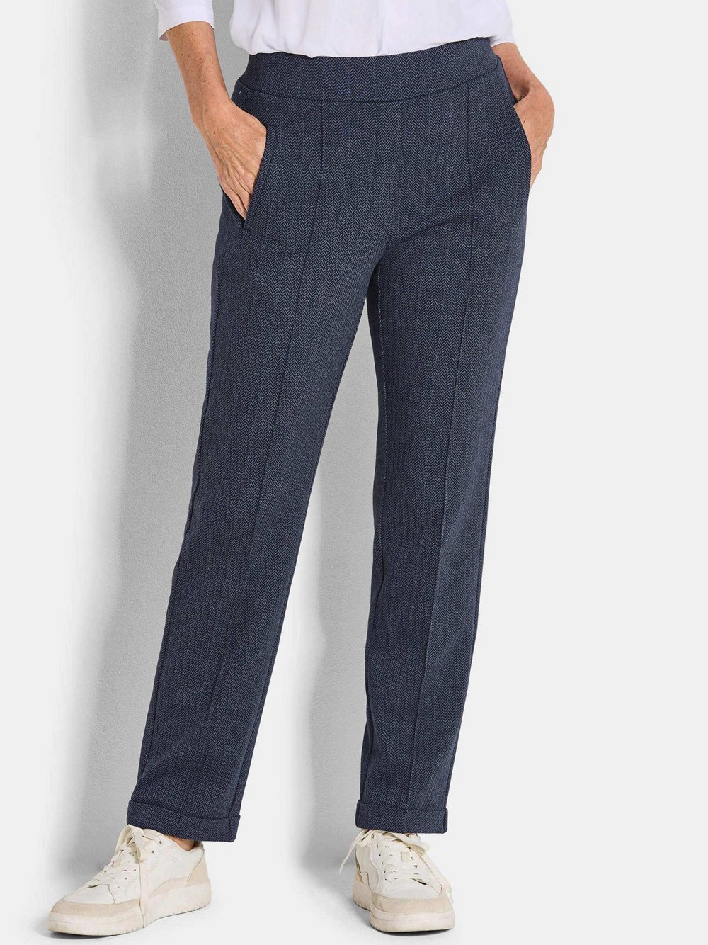 Goldner Stoffhose Damen blau gemustert, 42