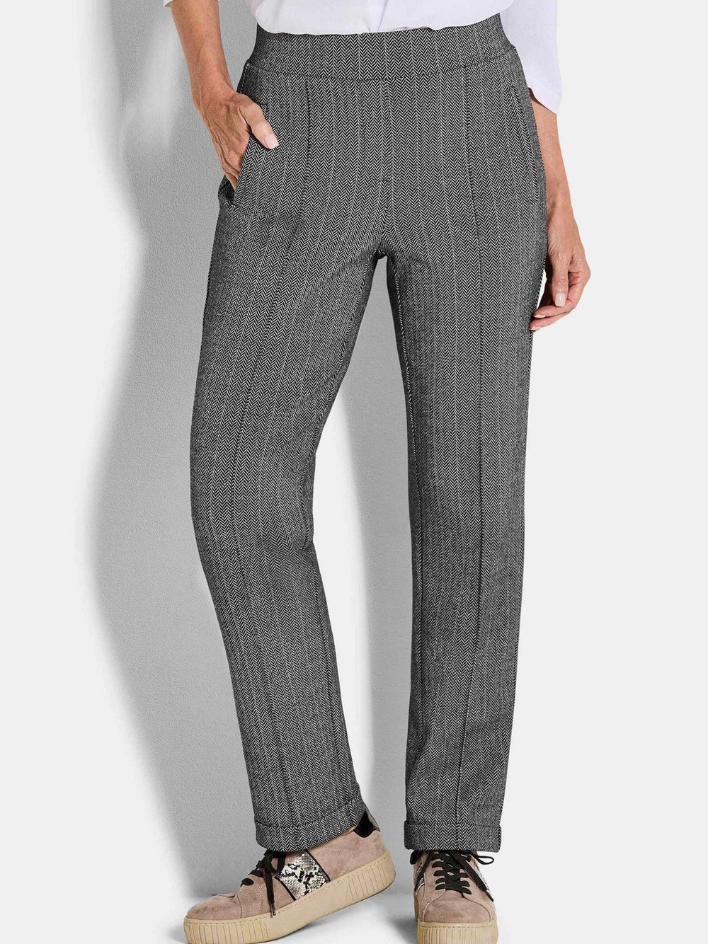 Goldner Stoffhose Damen schwarz gemustert, 38