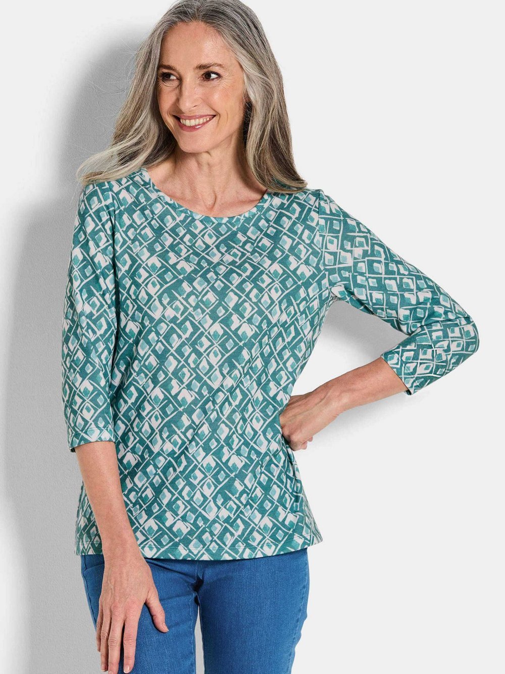 Goldner Jerseyshirt Damen grün gemustert, 50