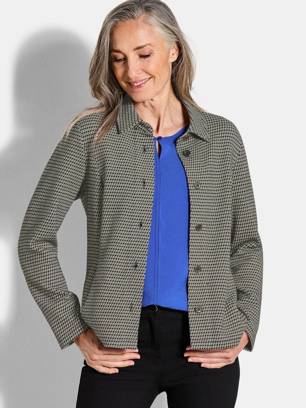 Goldner Hemdjacke Damen Baumwolle grau gemustert, 48
