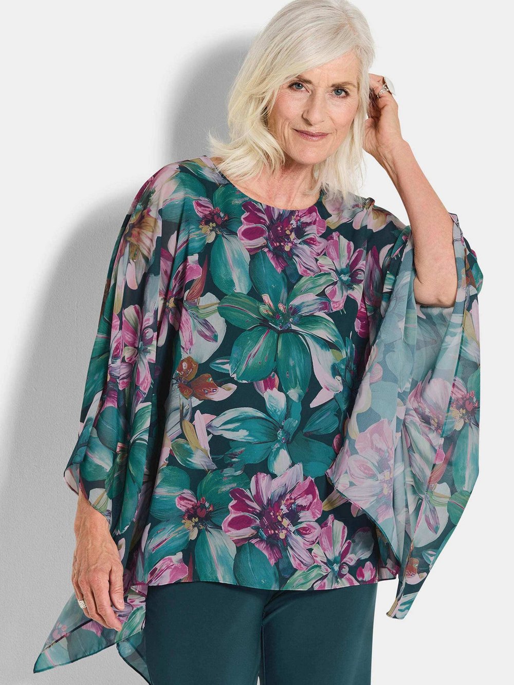 Goldner Blusenshirt Damen grün gemustert, 38
