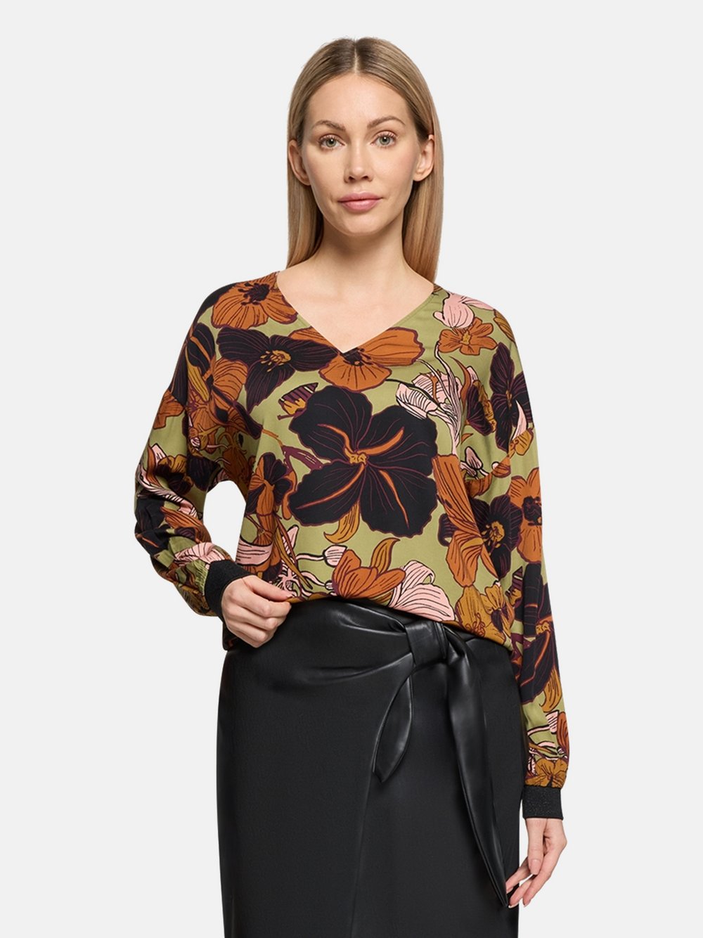 Cartoon Oversize-Bluse Damen Viskose braun gemustert, 40