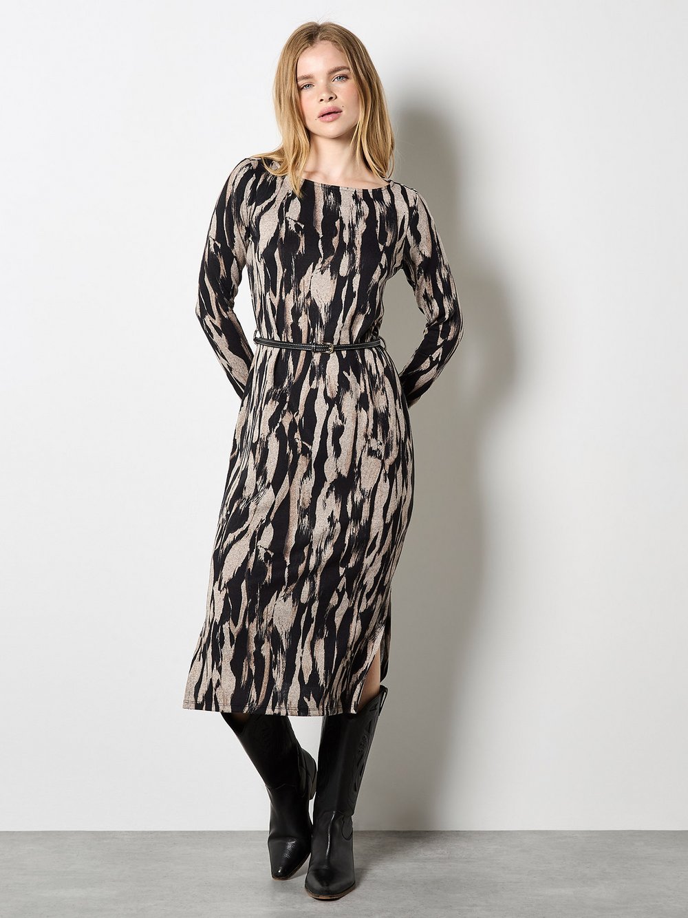 Apricot Midikleid Damen beige bedruckt, 36