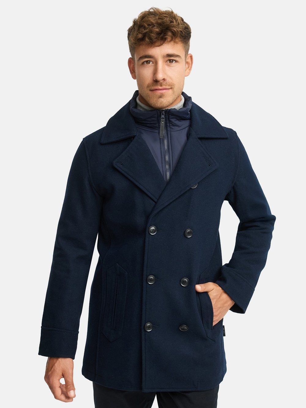 Thumbnail - Indicode Mantel Herren Wolle blau, S