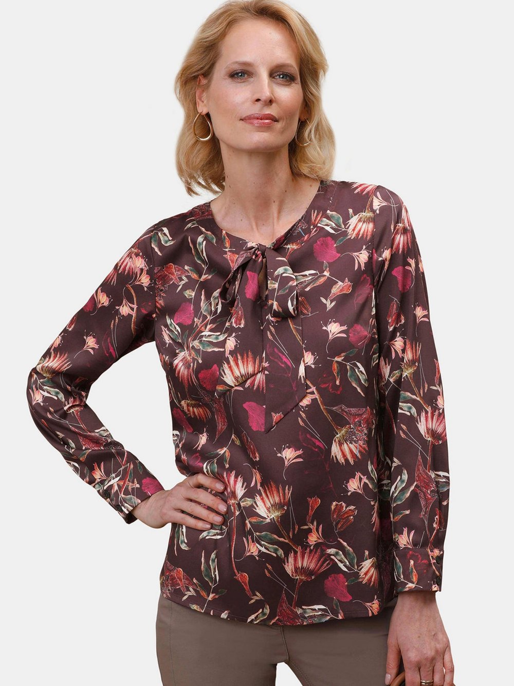 Goldner Druckbluse Damen rot bedruckt, 44