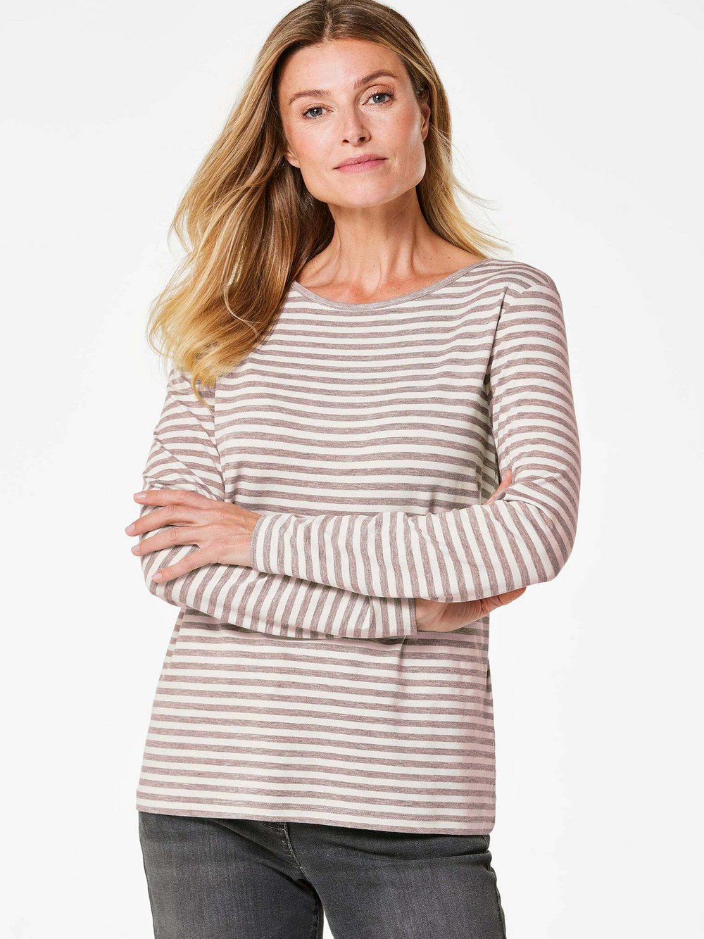 Goldner Ringelshirt Damen Viskose braun gestreift, 38