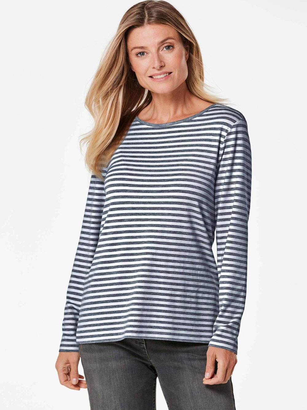 Goldner Ringelshirt Damen Viskose blau gestreift, 44