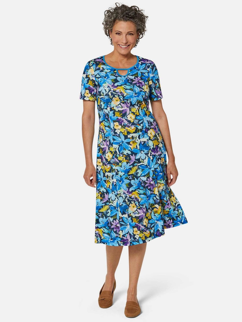 Goldner Freizeitkleid Damen blau gemustert, 44