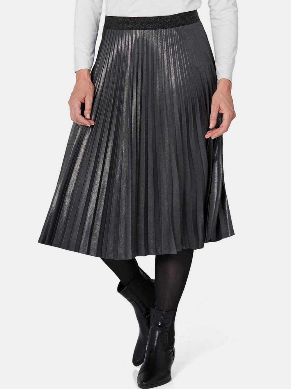 Thumbnail - Goldner Plisseerock Damen grau meliert, 44