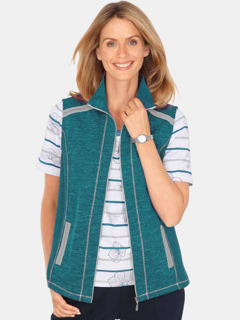 Goldner Strickfleece-Weste Damen grün, 42