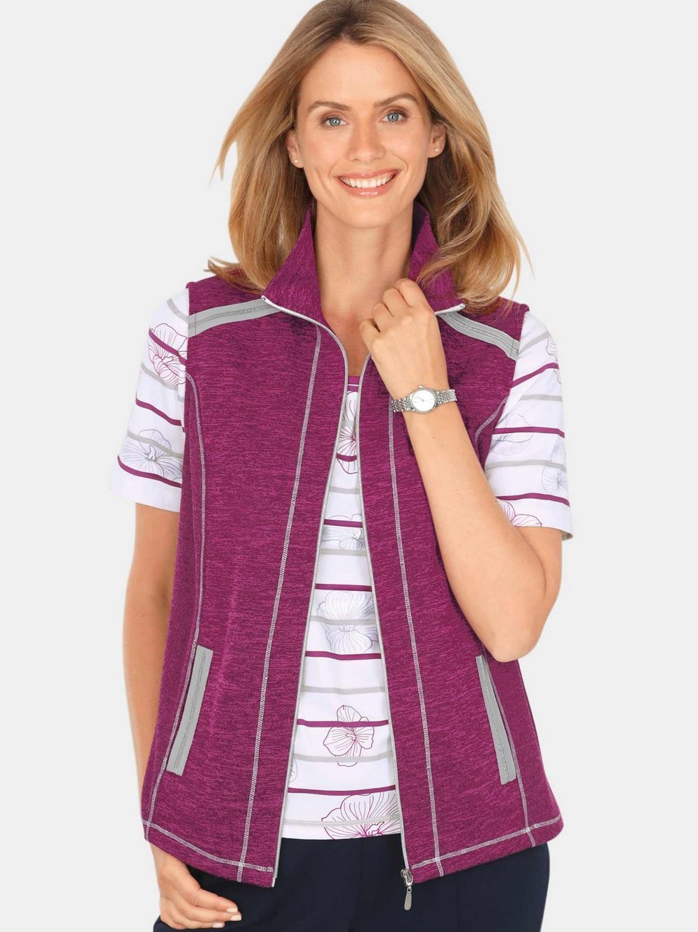 Goldner Strickfleece-Weste Damen mehrfarbig, 38