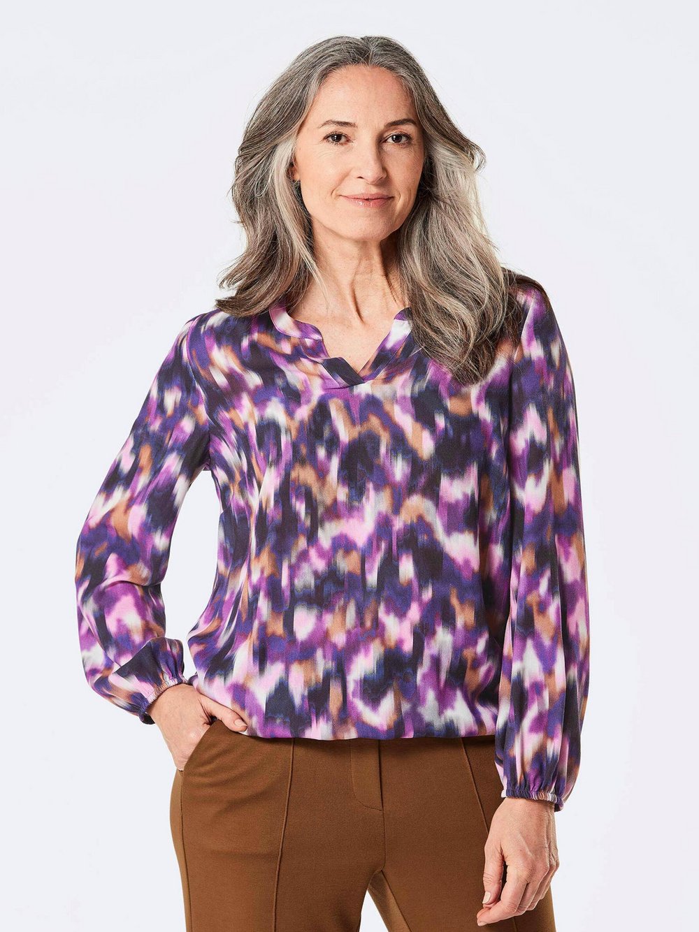 Goldner Bluse Damen Viskose lila gemustert, 44