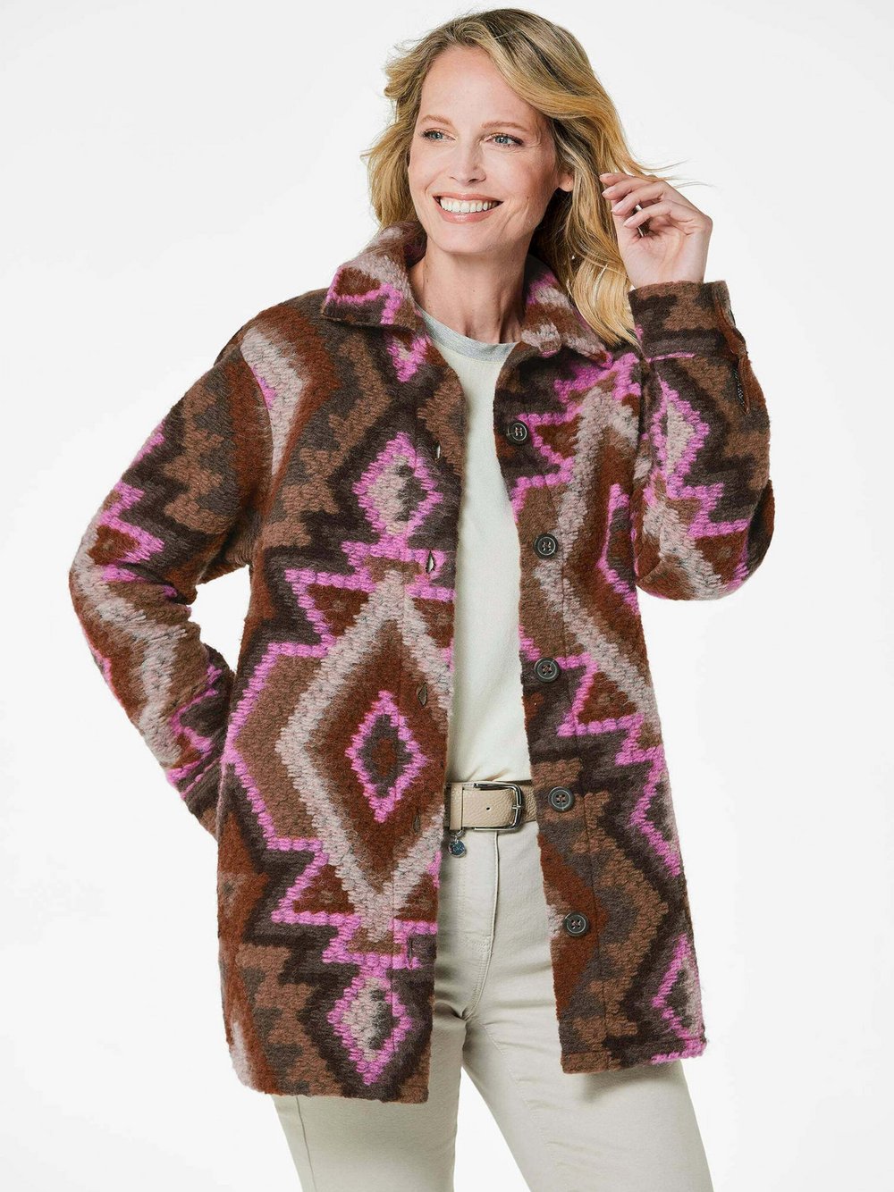 Thumbnail - Goldner Hemdjacke Damen braun gemustert, 46