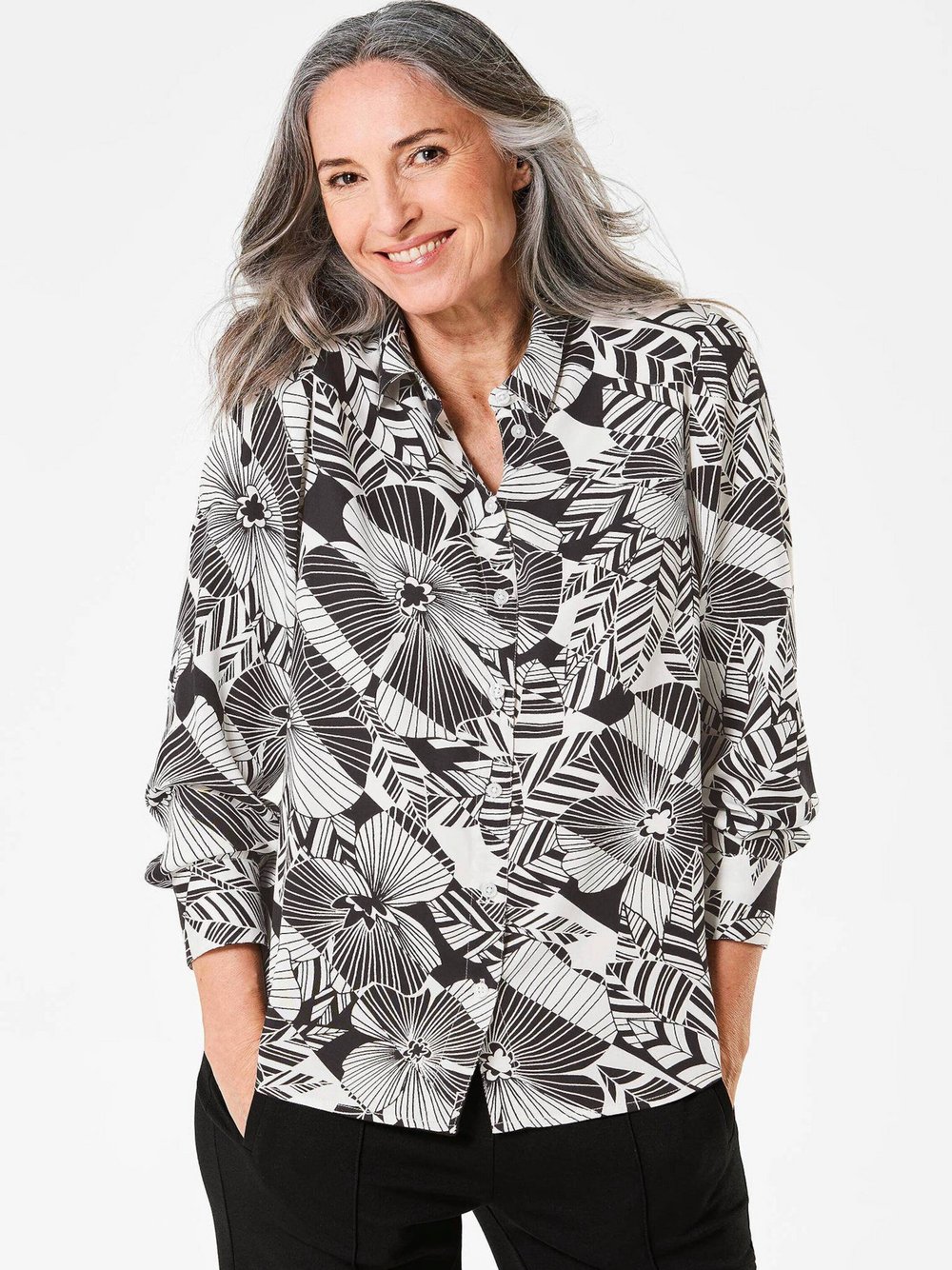 Goldner Bluse Damen Viskose schwarz gemustert, 42