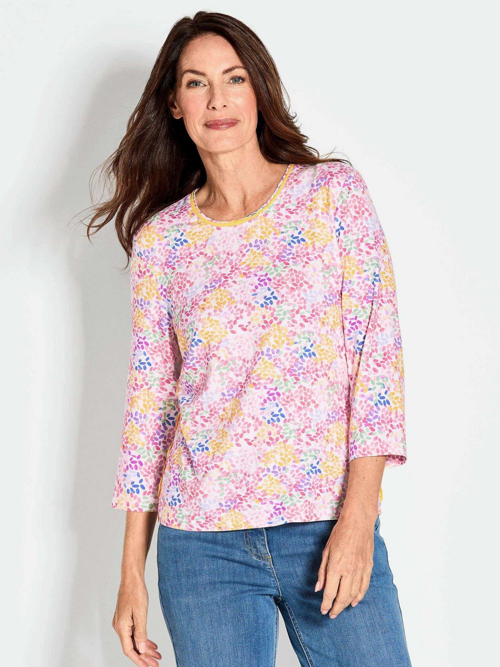 Goldner Druckshirt Damen Viskose gelb bedruckt, 38