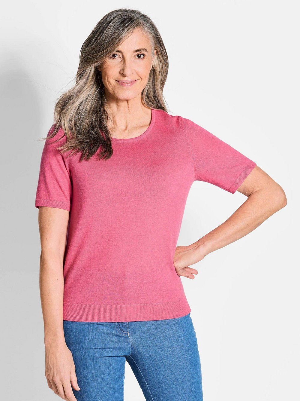 Goldner Strickpullover Damen Schurwolle pink gemustert, 40