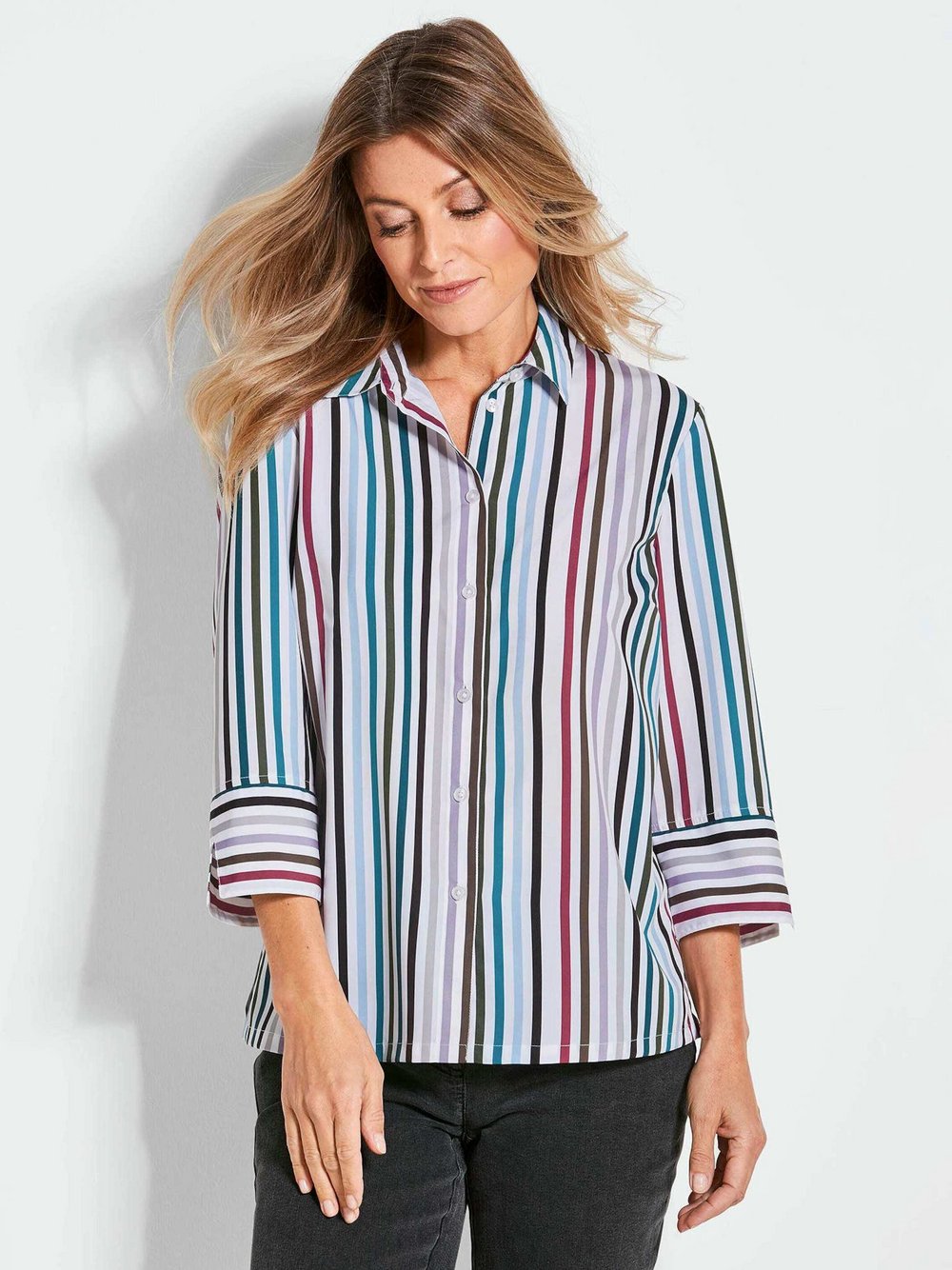 Thumbnail - Goldner Bluse Damen mehrfarbig gemustert, 42