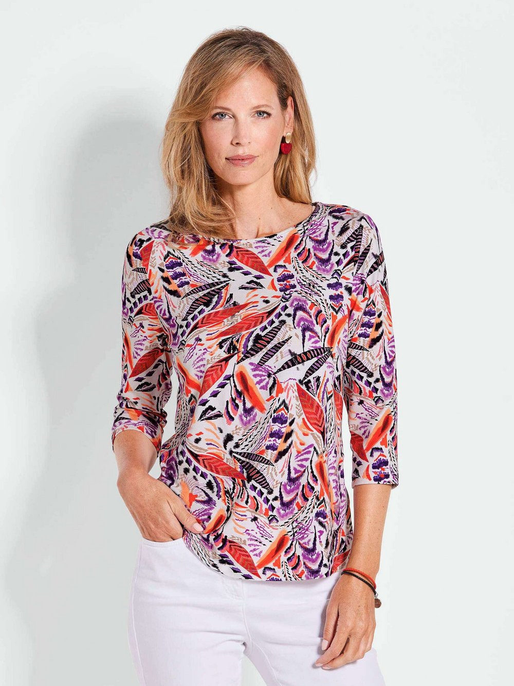 Thumbnail - Goldner Blusenshirt Damen Viskose mehrfarbig gemustert, 48