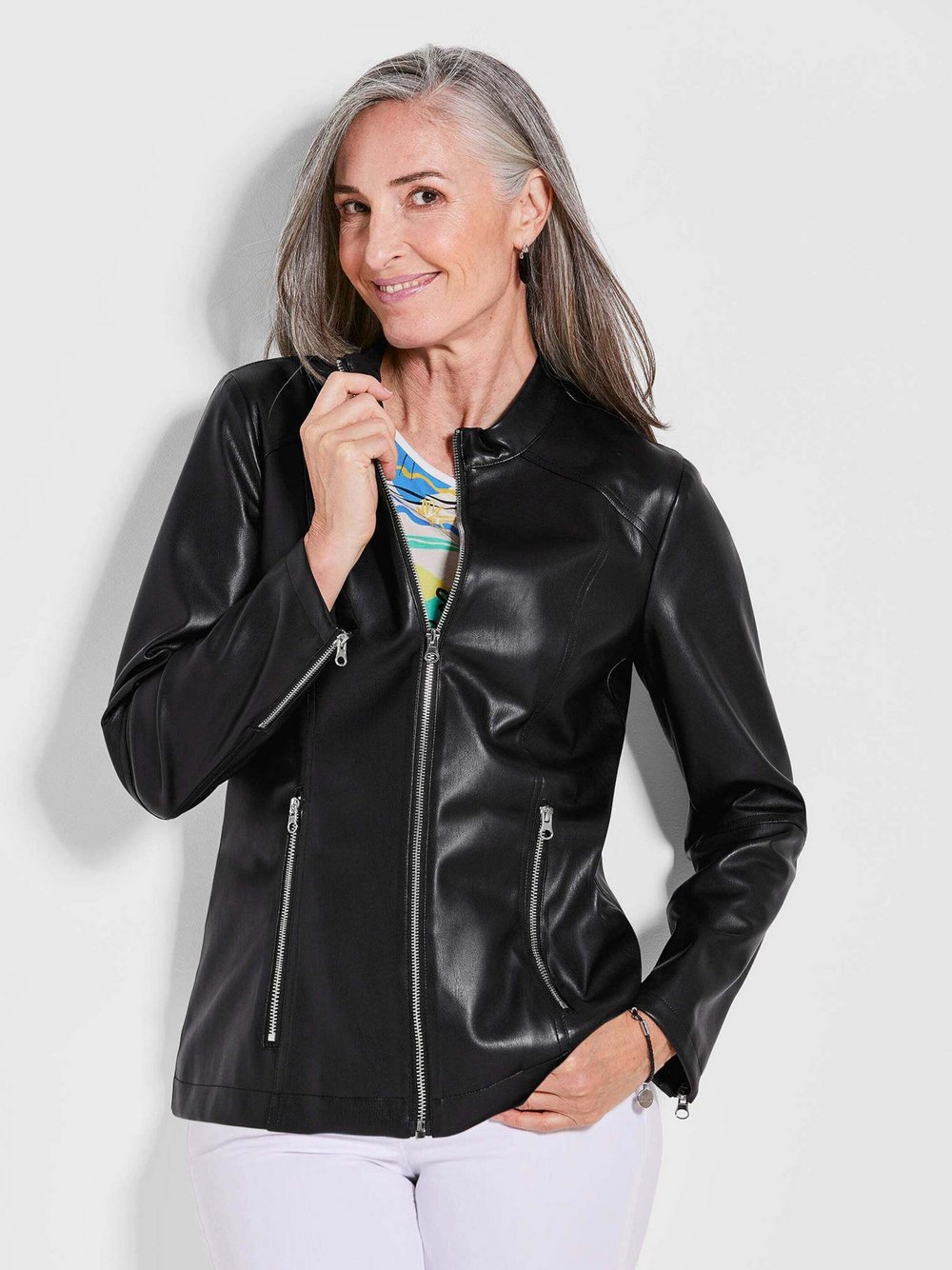 Goldner Bikerjacke Damen schwarz, 46
