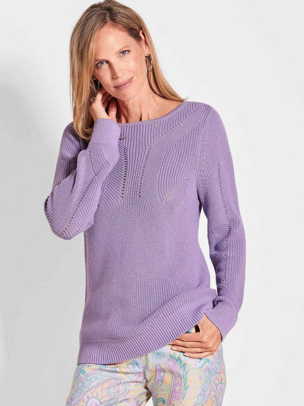 Thumbnail - Goldner Strickpullover Damen Baumwolle lila, 42