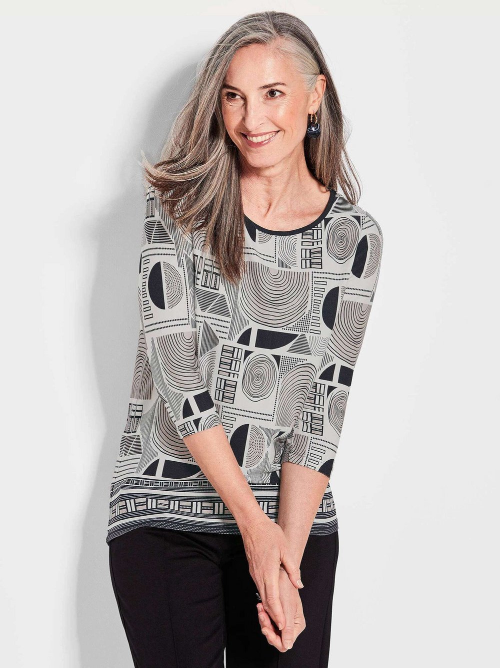 Goldner Druckshirt Damen Viskose schwarz gemustert, 38
