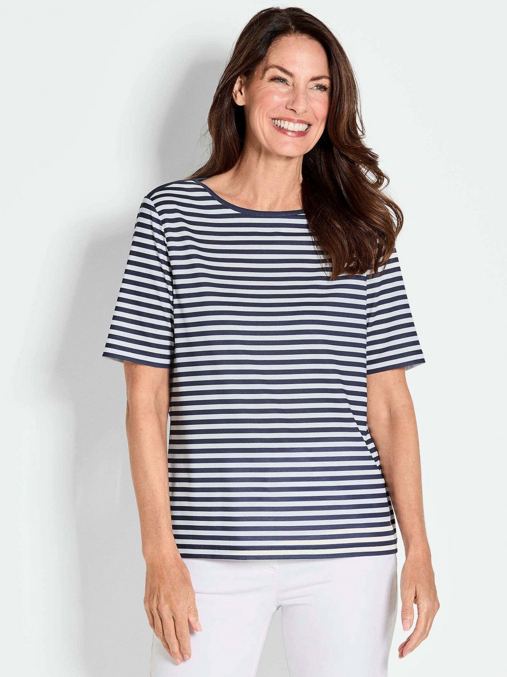 Goldner Ringelshirt Damen Viskose schwarz gestreift, 38