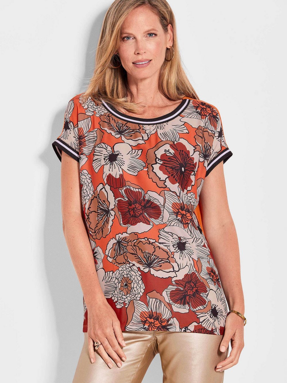 Goldner Blusenshirt Damen orange gemustert, 44