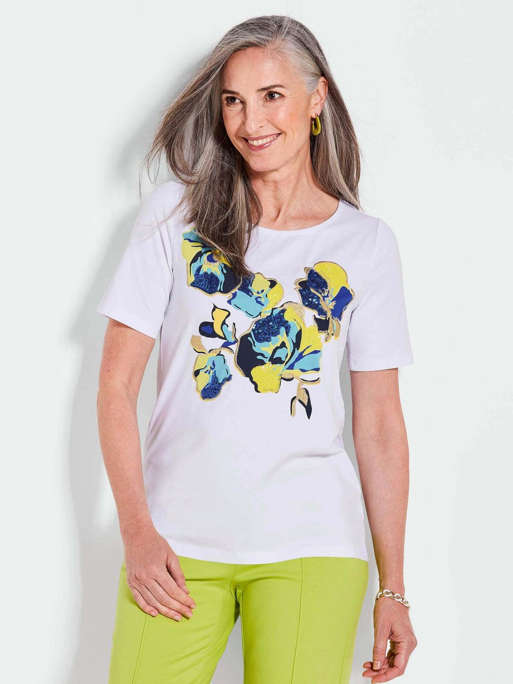 Goldner Shirt Damen Baumwolle weiß gemustert, 40