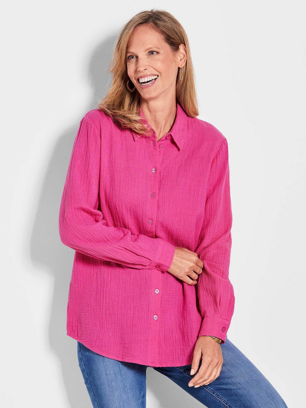 Goldner Blusenhemd Damen Baumwolle pink, 44