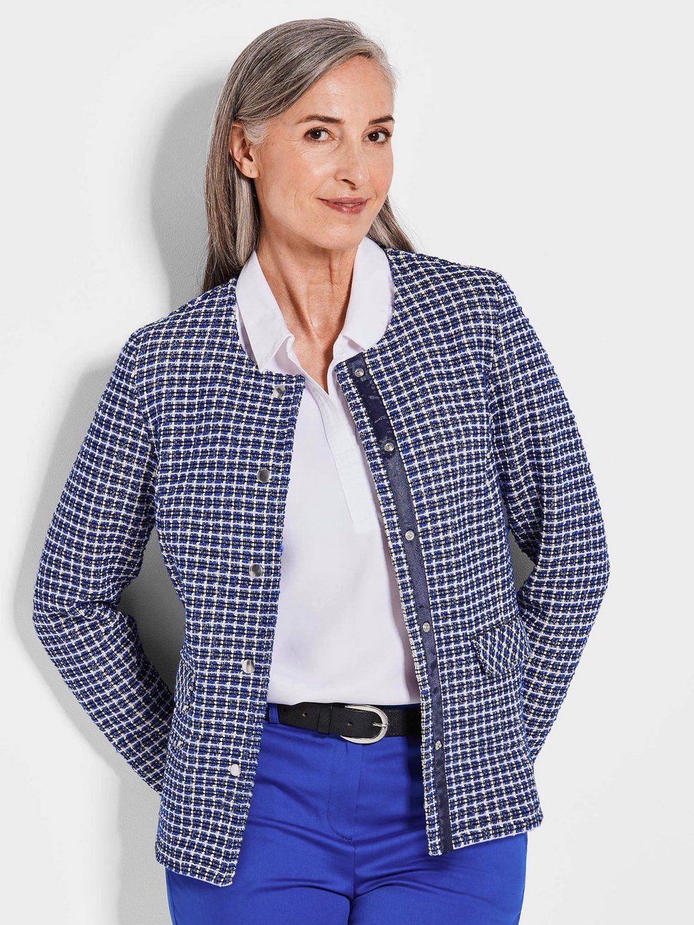 Goldner Jacke Damen Baumwolle blau gemustert, 38
