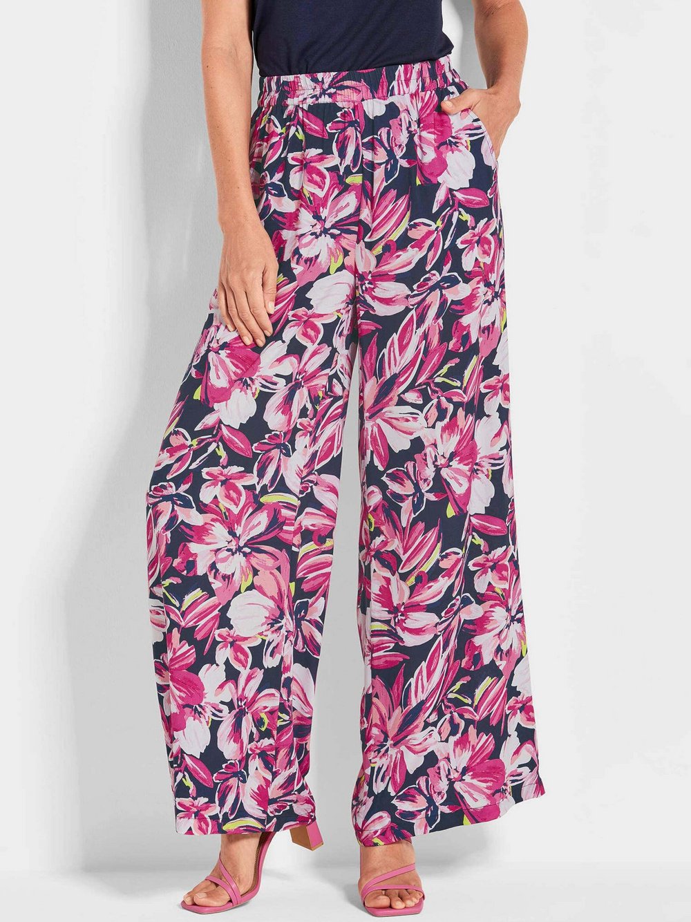 Goldner Druckhose Damen Viskose pink gemustert, 44