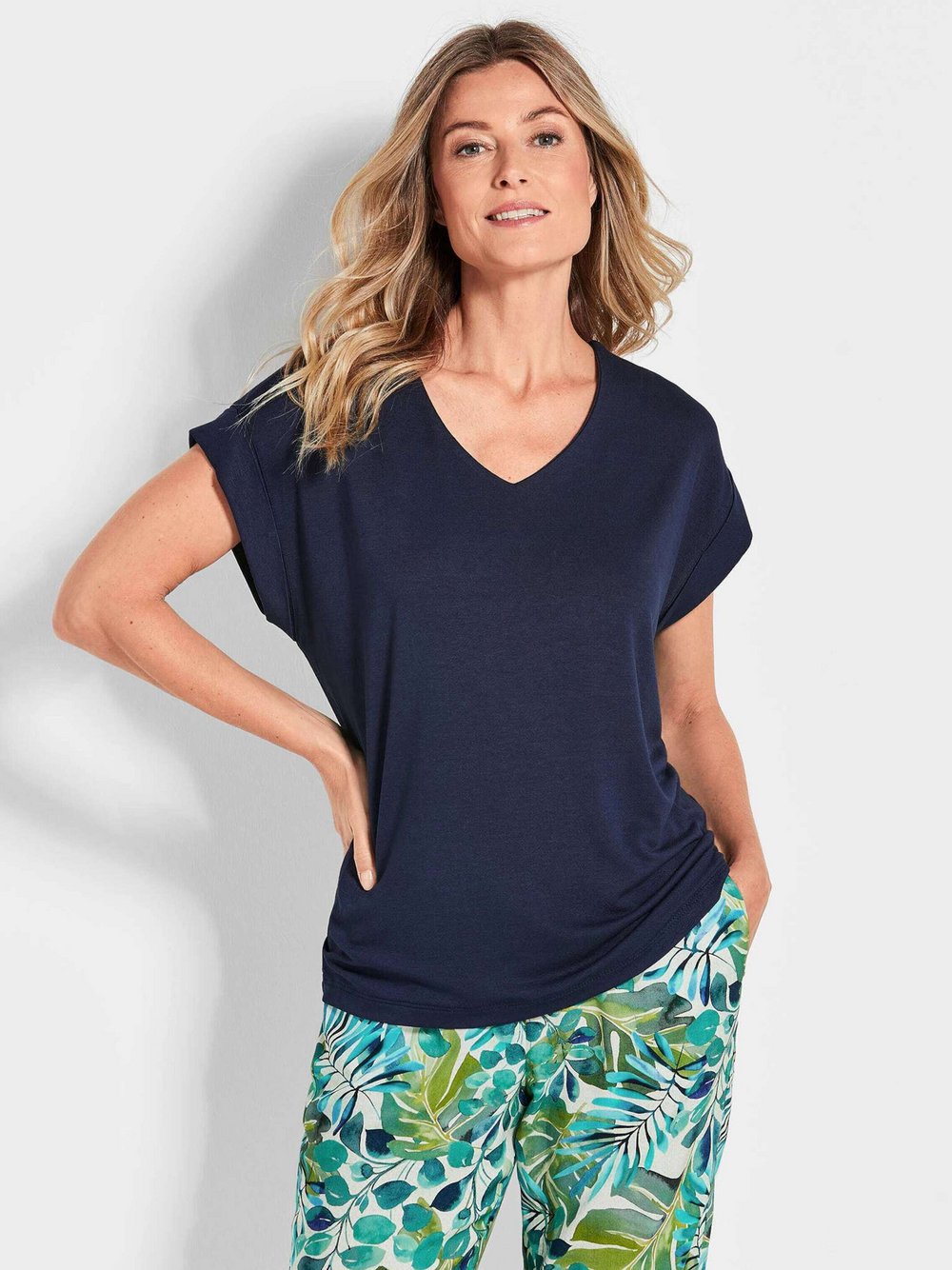 Goldner Shirt Damen Viskose blau, 42