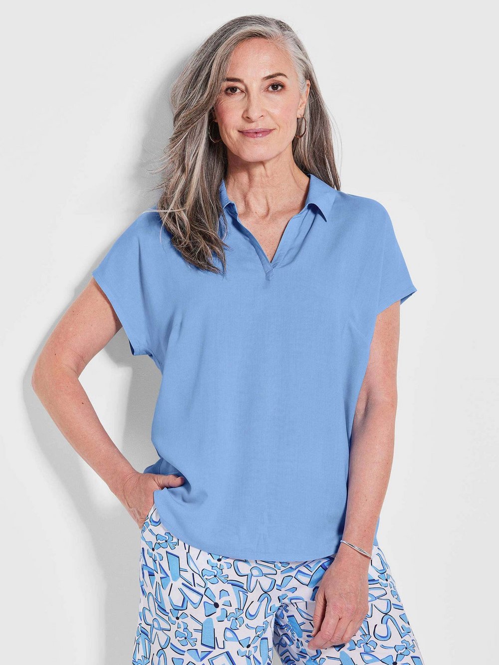 Goldner Schlupfbluse Damen Viskose blau, 44