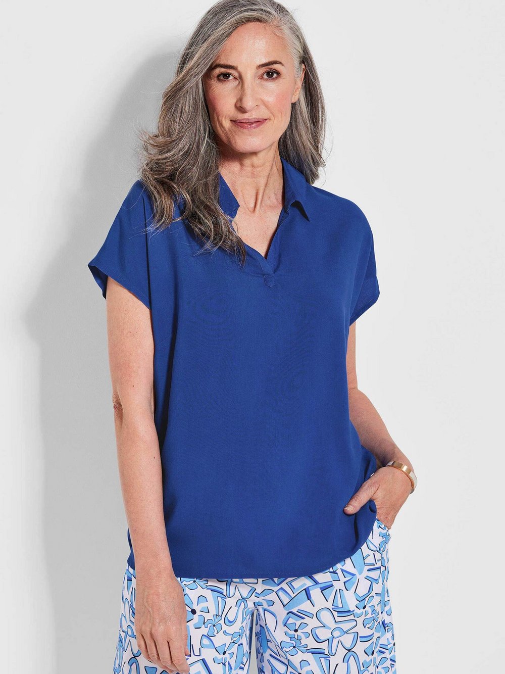 Goldner Schlupfbluse Damen Viskose blau, 38