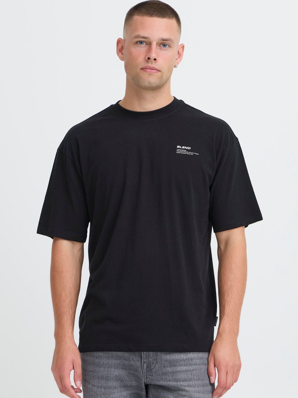 BLEND Rundhalsshirt Herren Baumwolle schwarz bedruckt, S